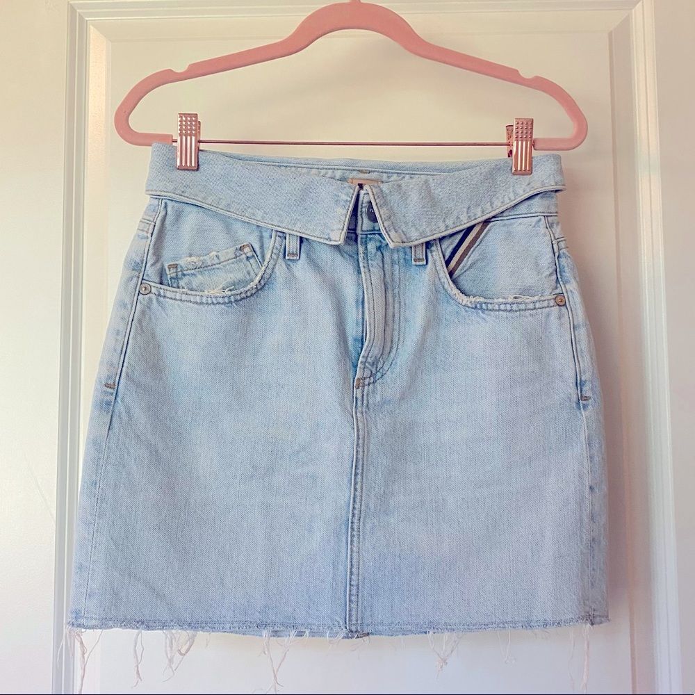 JEAN ATELIER Flip Denim Mini Skirt Raw Hem Blue Jean Size 25 - Picture 4 of 8